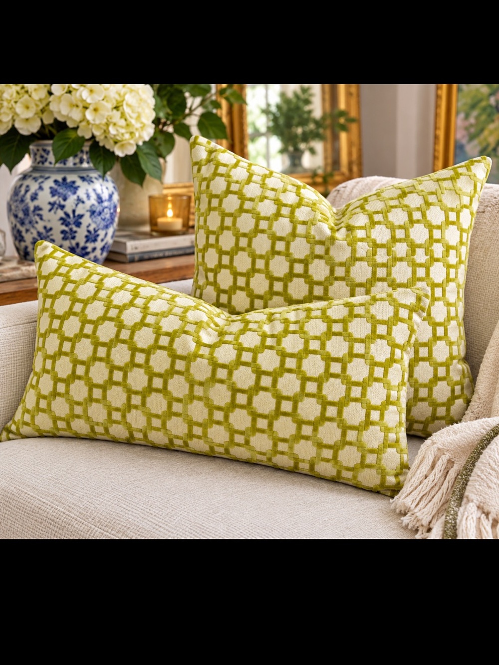 Down Filled Green Geometric Accent Pillow